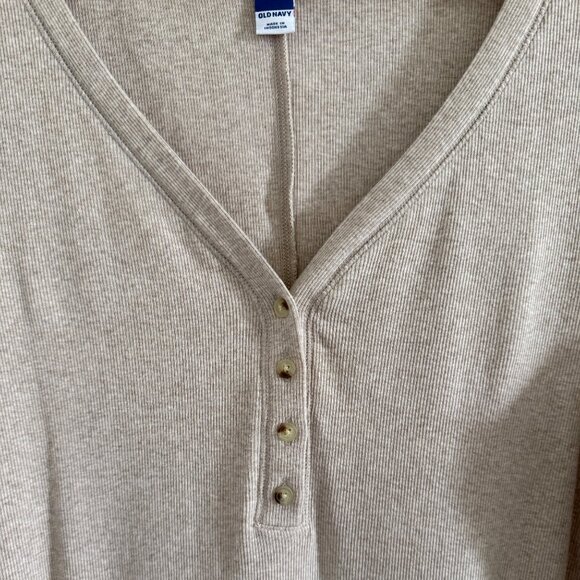 Old Navy Beige Henley Ribbed Knit Midi Dress XXL Long Sleeve Stretch Cotton Blen - Picture 4 of 8